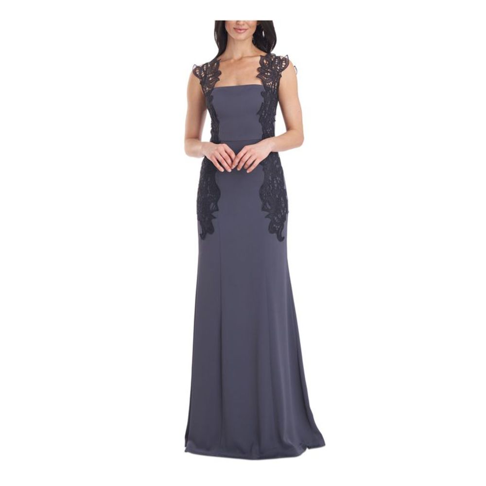JS COLLECTION Womens Gray Satin Sleeveless Full-Length Evening Mermaid Dress 2